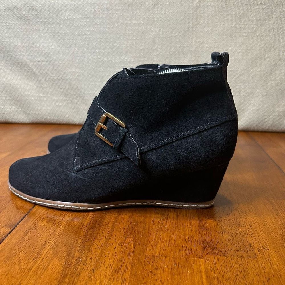 Franco Sarto Black Suede Leather Booties Side Zippers Wedge Ankle Boots Size 9.5